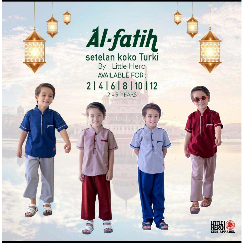 Setelan Baju Koko Turki Muslim Anak Laki laki Little Hero Al Fatih 2-9Tahun