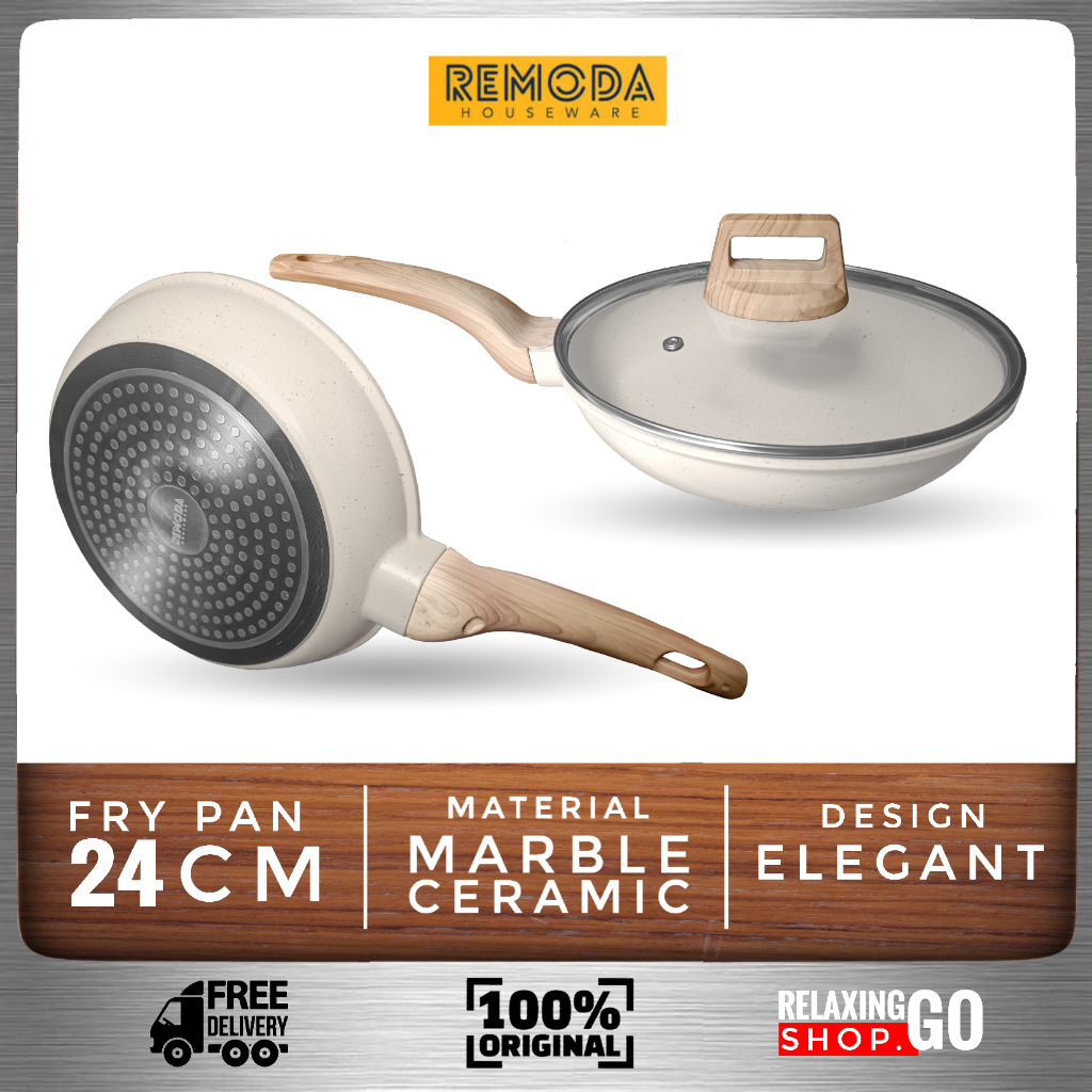 Original Fry Pan Set REMODA House Ware Frying Pan Wajan Tutup Marble Ceramic Anti Lengket Elegant Pe