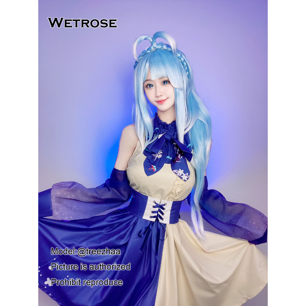 【Wetrose】Kobo Kanaeru 1 Year Anniversary Vtuber Hololive ID Costume Cosplay Biru Dress Set Lucu Kawaii Wanita Cewek Perayaan 1 Tahun