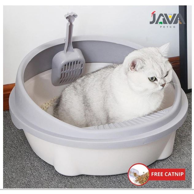 Cat Litter Box JAVA Premium Bulat Tempat Bak Pasir Kucing + Sekop