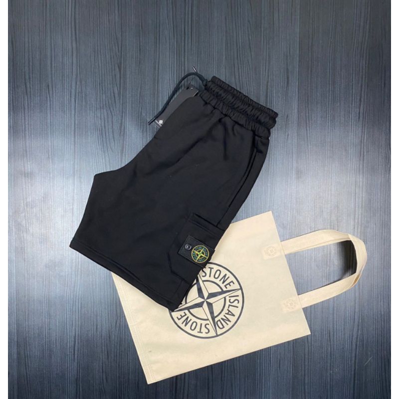 -FRMNSH- CELANA PENDEK STONE ISLAND BLACK FULL TAG LABEL EMBLEM CASUAL
