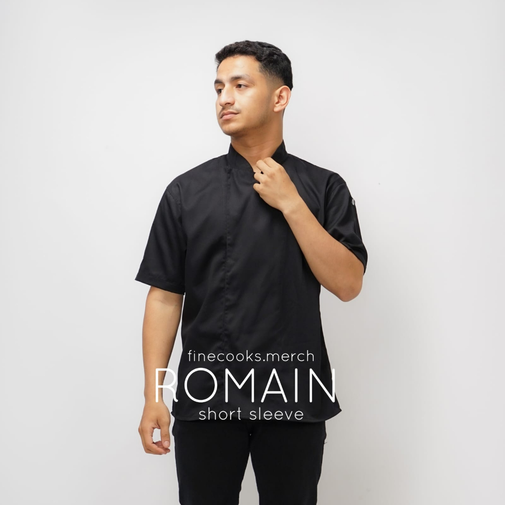 FK - Romain Basic Chef Jacket Short Sleeve Baju Chef Lengan Pendek Hitam