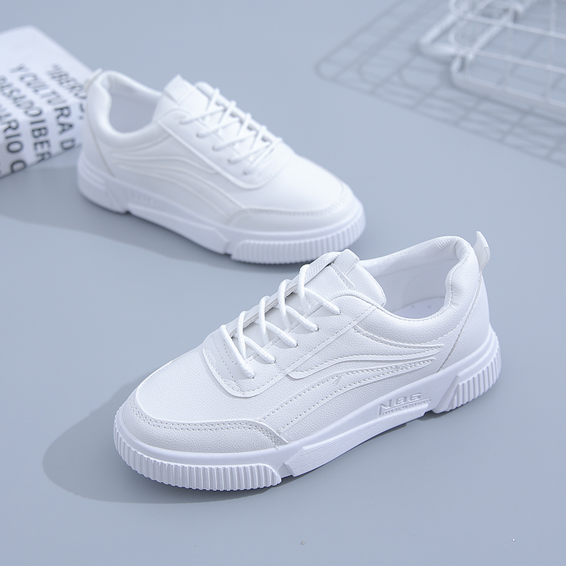 [Restock 7 Nov.] Sepatu Kets Sneakers Putih Wanita Perempuan Sekolah Korea Casual Sepatu Olahraga Kulit Sol Karet Tali Import Murah Casual Fashion White Beige Sport Skate Shoes - Ukuran 35 36 37 38 39 40