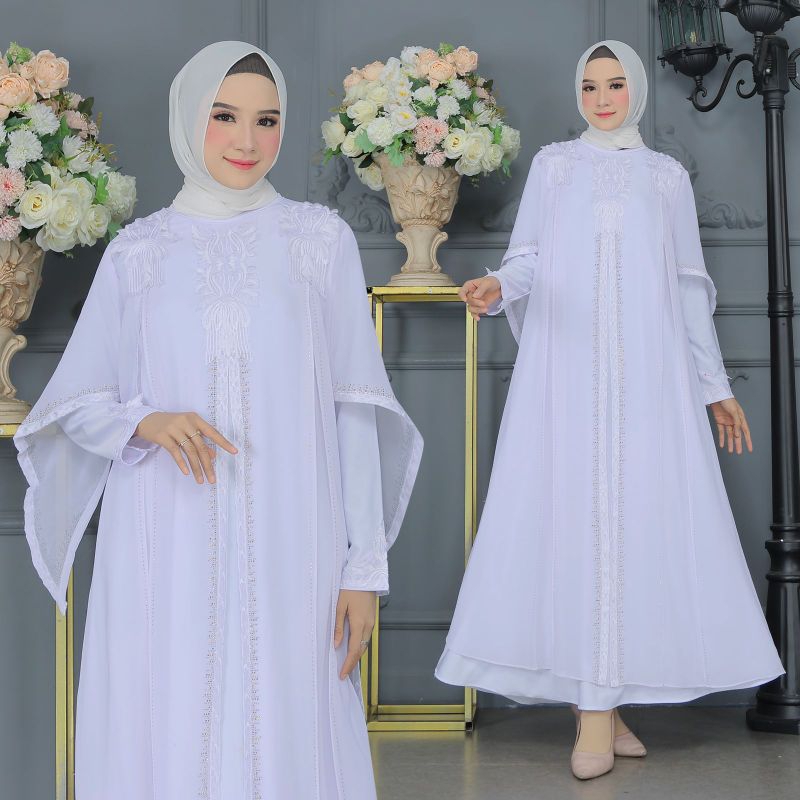 GAMIS ABAYA TURKEY BORDIR RAFFLESIA PUTIH