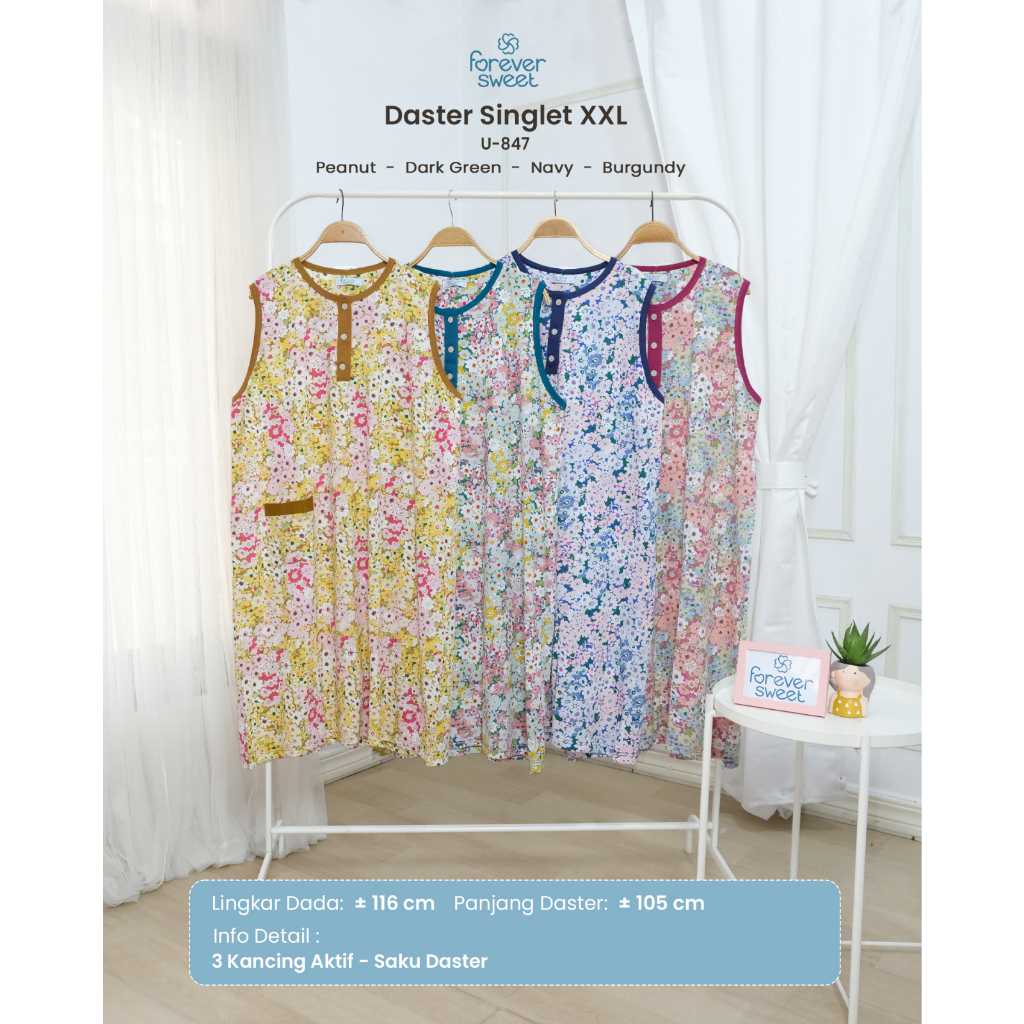 U-847 Daster Singlet Dewasa uk XXL FOREVER SWEET Kutung Big Size Jumbo Wanita Kekinian Babydoll Dres