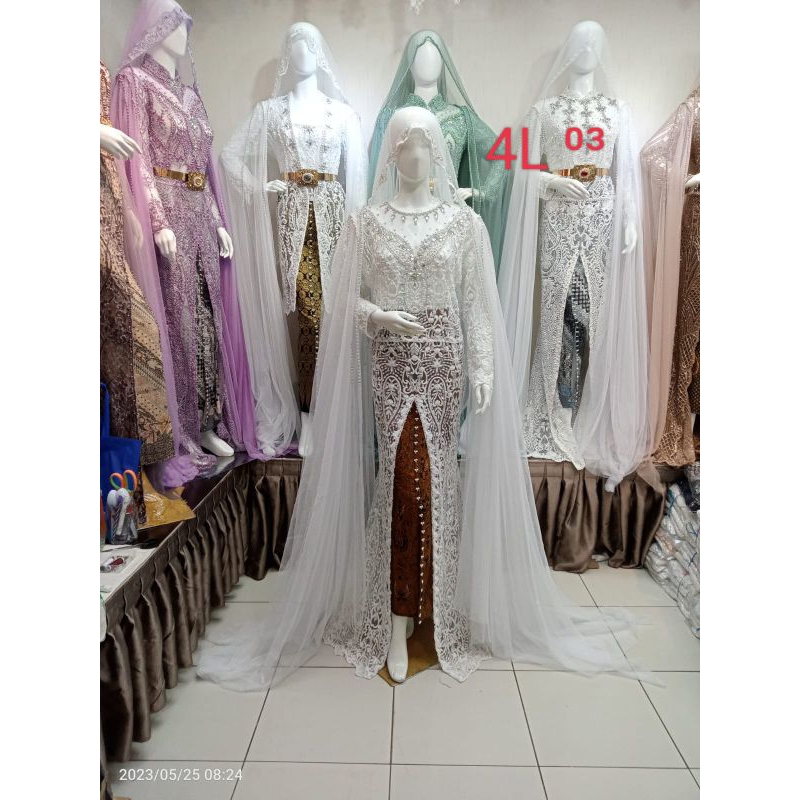 kebaya akad nikah full Payet depan belakang mobil belah satu set rok selayer bahu kerudung ( size L LD 100/ XL LD 105/ XXL LD 110 /4L LD 120/