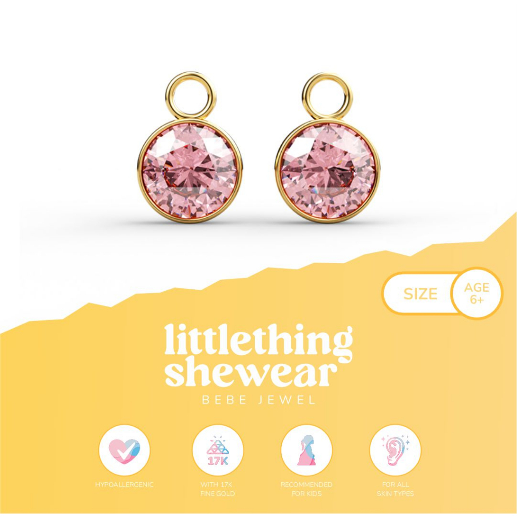 Littlethingshewear Liontin Loop Hoop Round Swarovski Pink – 17k Anti Karat Anti Alergi Aman dan Nyaman Emas Asli