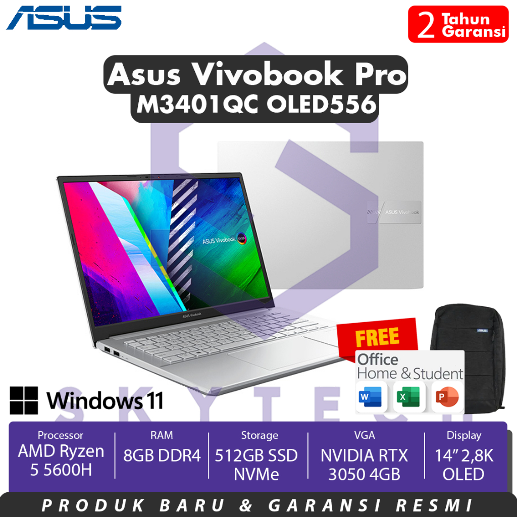 LAPTOP ASUS CREATOR M3401QC OLED556 RYZEN 5 5600H RAM 8GB SSD 512GB RTX3050 4GB WINDOWS 11 OHS 2021