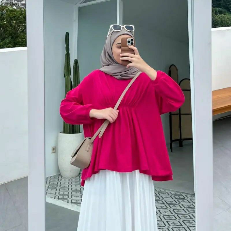 Vio Blouse Wanita Linen Kerut Premium