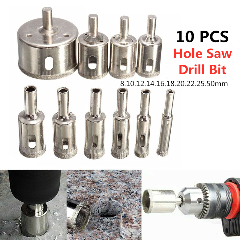 10PCS/Set 8-50mm Mata Bor Diamond Hole Saw Drill Bit Set Glass Ceramic Tile Marble Saw Cutting Tool - GJ0106