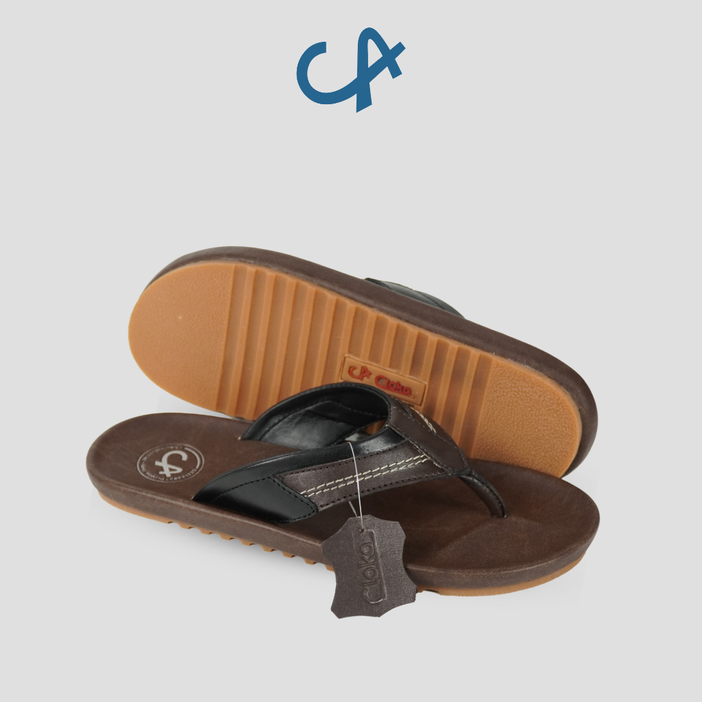 Sandal Pria Jepit Kulit Sapi Kasual Distro Ringan Sendal Cowok Leather Flipflops Original Ciotti Cloka