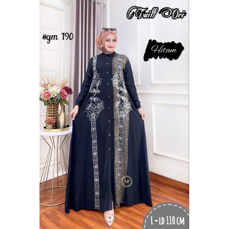 GAMIS TWILL ORI WARNA HITAM TERBARU BATIK PEKALONGAN gamis modern gamis masakini gamis kekinian mura