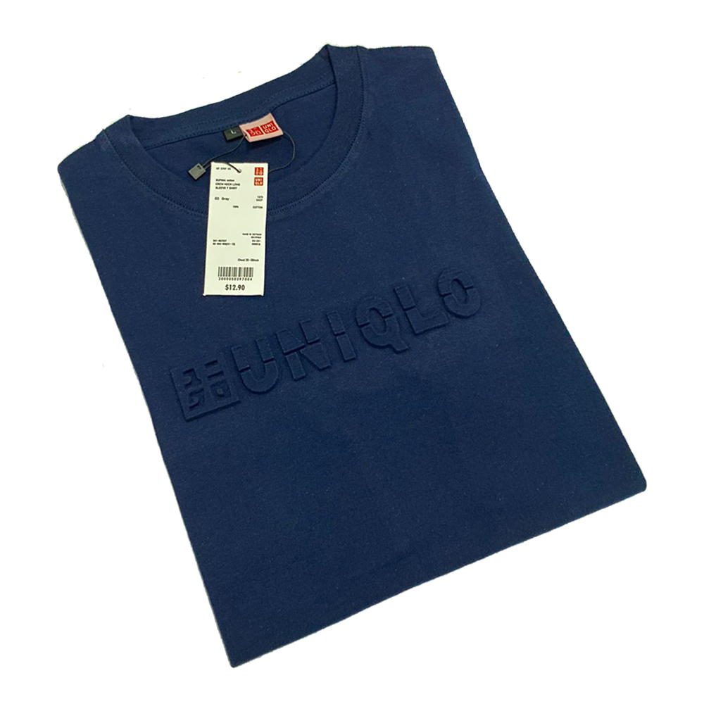 T-Shirt Uniqlo Embos l Kaos Uniqlo Sablon Timbul Navi Premium Quality