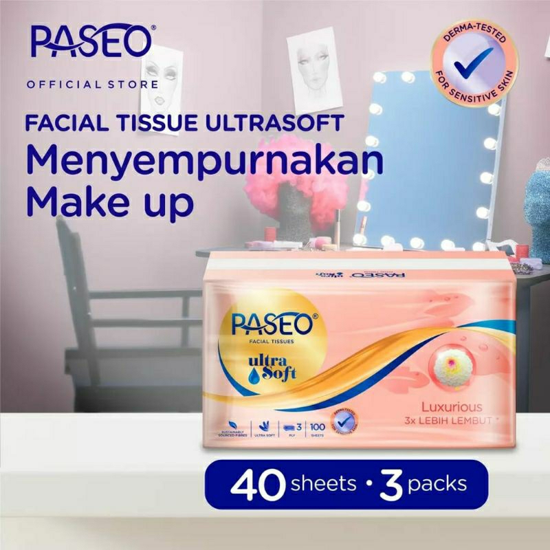 Tisu Tissue PASEO ULTRASOFT Facial Travel Pack 40S 3PLY