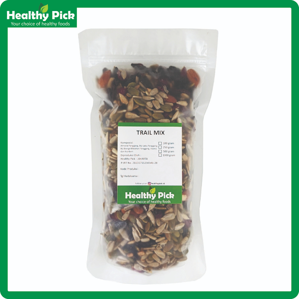 

Trail Mix 100gr (Roasted Sunflower, Roasted Pumpkin Seeds, Roasted Almond, Raisin, Cranberry)