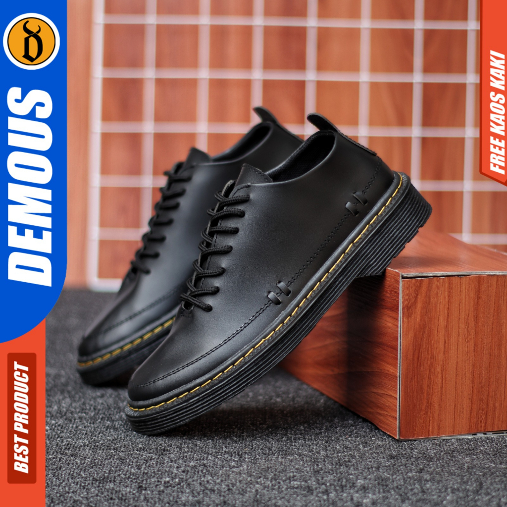 DEMOUS KUSHINA - Sepatu Pria Docmart Pantofel Low Boots Formal Hitam Kulit Pu