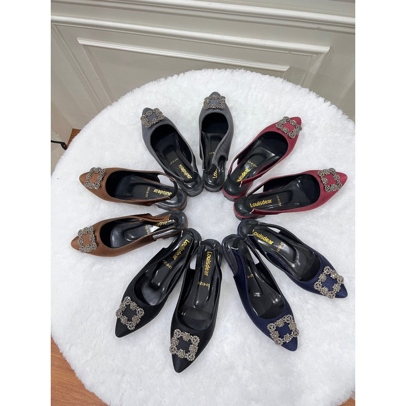 sepatu flat shoes wanita terbaru kekinian pesta LOUISDEAR sepatu flat tali belakang heel 2 cm bahan satin B36