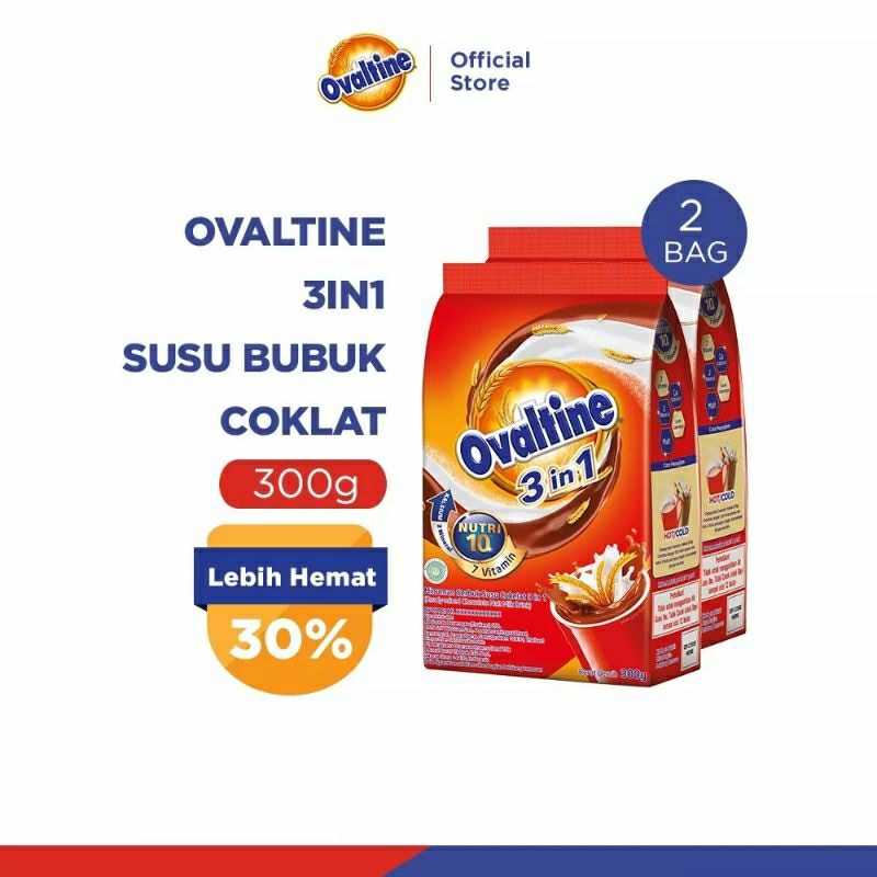 

OVALTINE 3 IN 1 SUSU BUBUK COKELAT 300 GRAM ISI 2 BAG