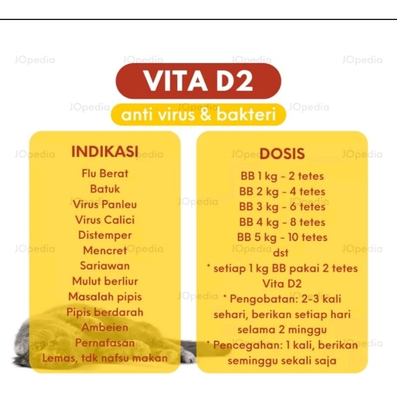 VITA D2 Obat Anti Virus Kucing Flu Batuk Panleu Muntah Mencret Sariawan Calici