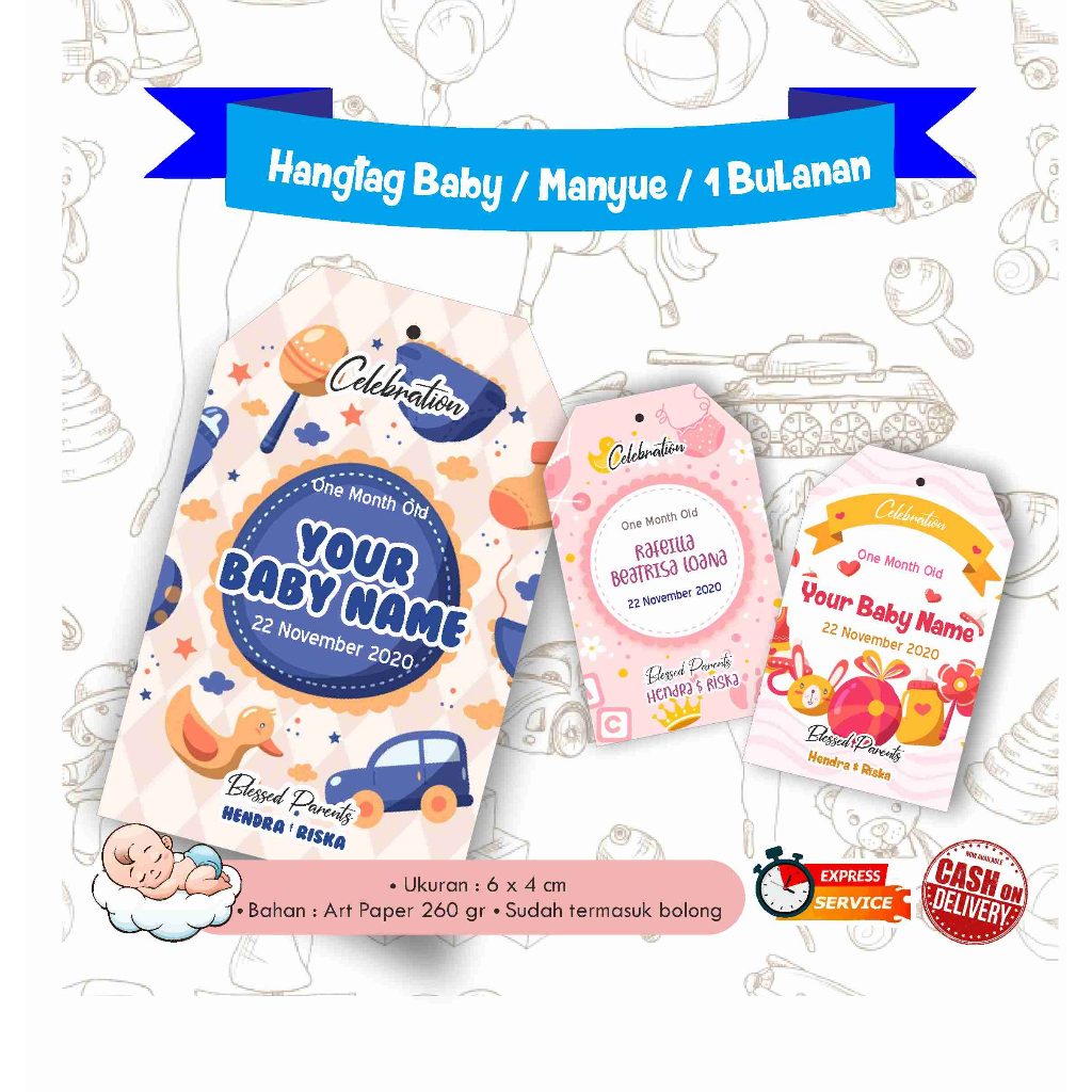 

Hangtag Baby / Manyue / one month / 1 bulanan / Hangtag Aqiqah