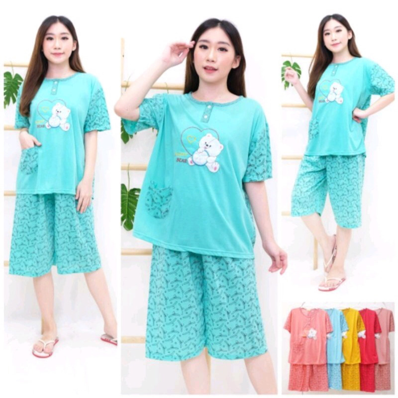 Baju Tidur Stelan 3/4 Jumbo Babydoll Kaos Celana Pendek Dewasa Jumbo