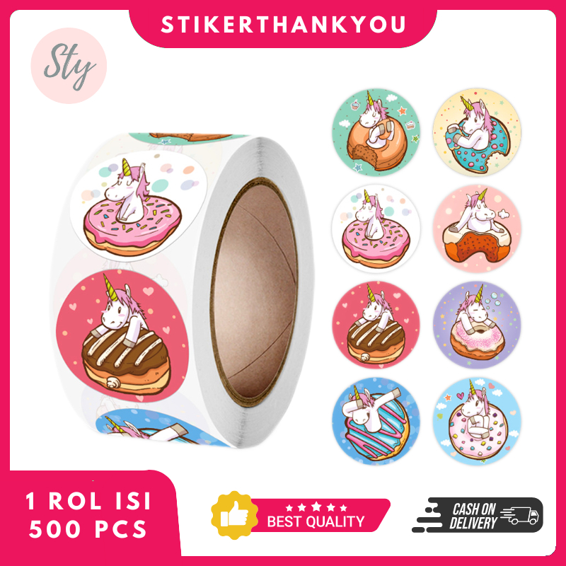 

1 Rol Stiker Label Makanan Lucu Kue Roti Donat 2,5CM 500 PCS Anti Air
