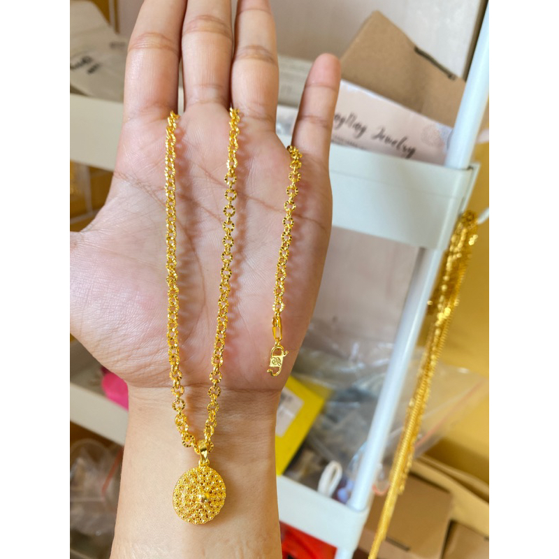 Kalung medan bunga 3 suku borobudur 60 cm lapis emas 24k