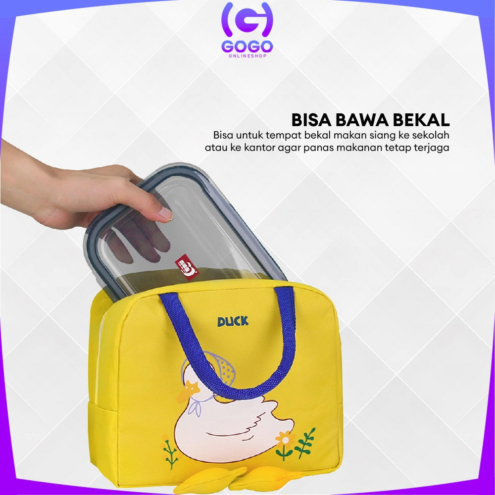 GOGO-T45 Tas Bekal Makanan Karakter Bebek Lunch Bag Dewasa Anak Sekolah Cooler Bag / Tas Travel Tempat Bekal Lunch Box Serbaguna