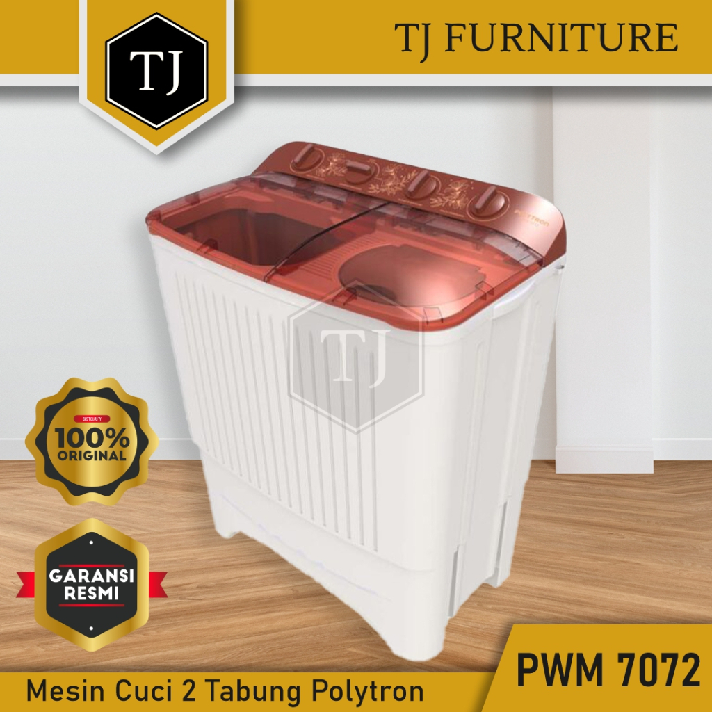 Polytron Mesin Cuci 2 Tabung Twin Tube Pengering Baju Kapasitas 7 kg PWM 7072 PWM-7072 PWM7072