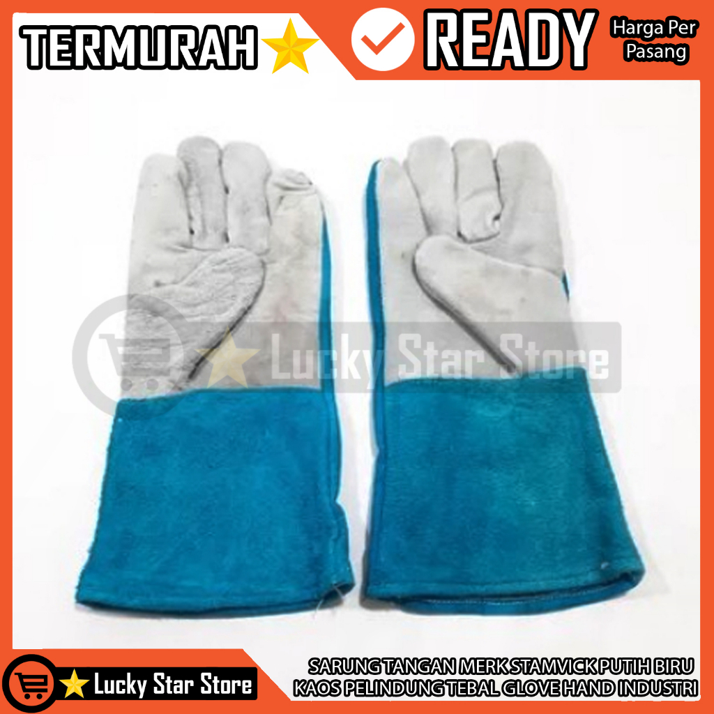 STAMVICK Pembungkus Pelindung Tangan Kain Sarung Tangan Putih Biru Sarong Las Kulit Kombinasi Weldin