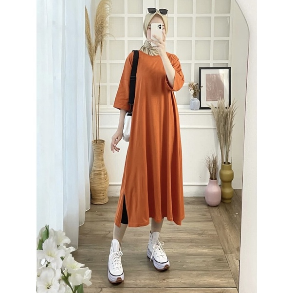 VS - MENDY DRESS BASIC OVERSIZED PANJANG LONG KAOS DRESS TSHIRT POLOS KAOS TUNIK SIMPLE KOREAN