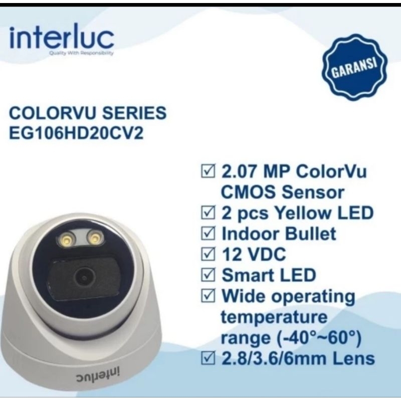 kamera cctv indoor edge interluc 2mp colorvu siang malam berwarna