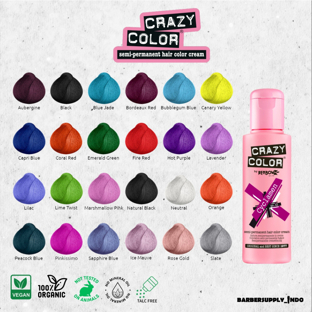 CRAZY COLOR HAIR DYE COLOR SEMI-PERMANENT PEWARNA CAT RAMBUT VEGAN