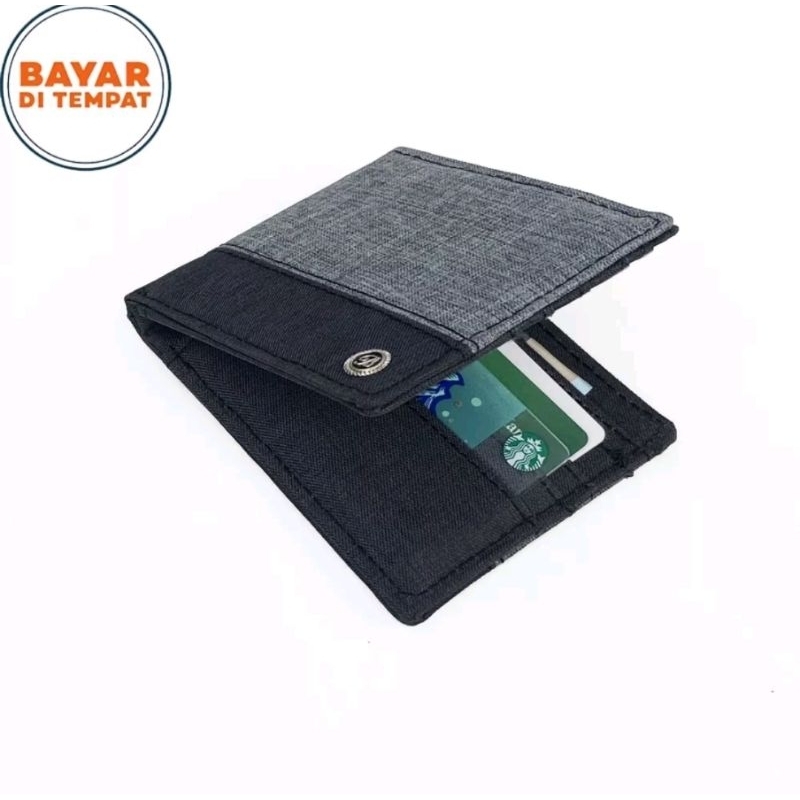 Dompet Canvas Premium JFR Pria Model Lipat Kombinasi Warna Kekinian Terbaru - Wallet Canvas Exculive JFR Black