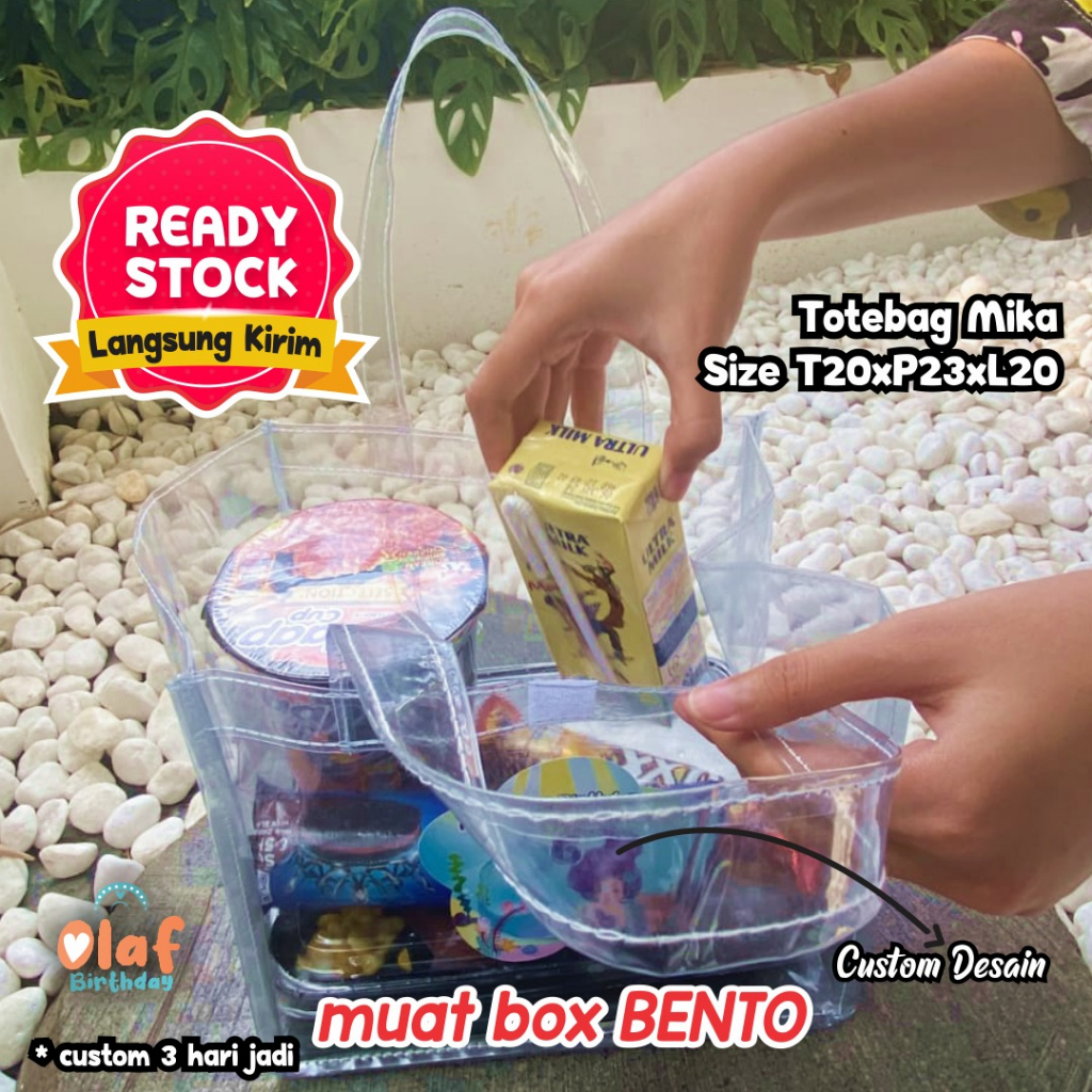 

Tas Mika Bening Transparan Tebal T20 P23 L20, Tas Muat Box Bento Goodie Bag Ultah Ready Stock dan Custom