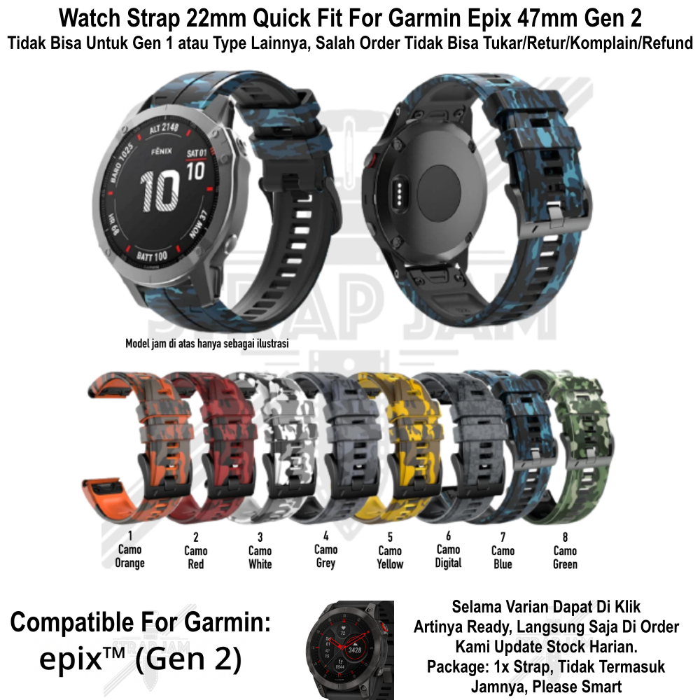 CQF Strap Garmin Epix Gen 2 47mm - Tali Jam Quick Fit 22mm Army Camo Keren