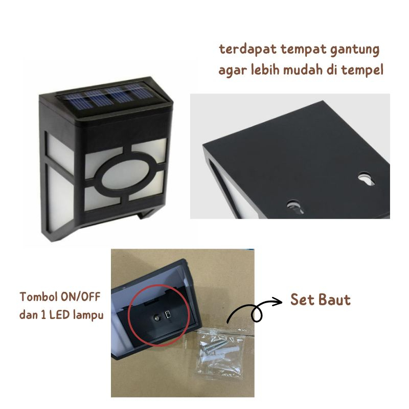 S02- Lampu Taman Persegi Tempel Hias Pilar Teras Outdoor Solar Cell