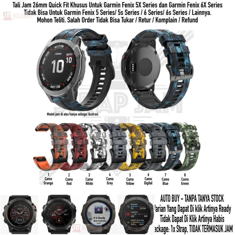 CQF Strap Garmin Fenix 5x 6x Series - Tali Jam Quick Fit 26mm Army Camo Keren