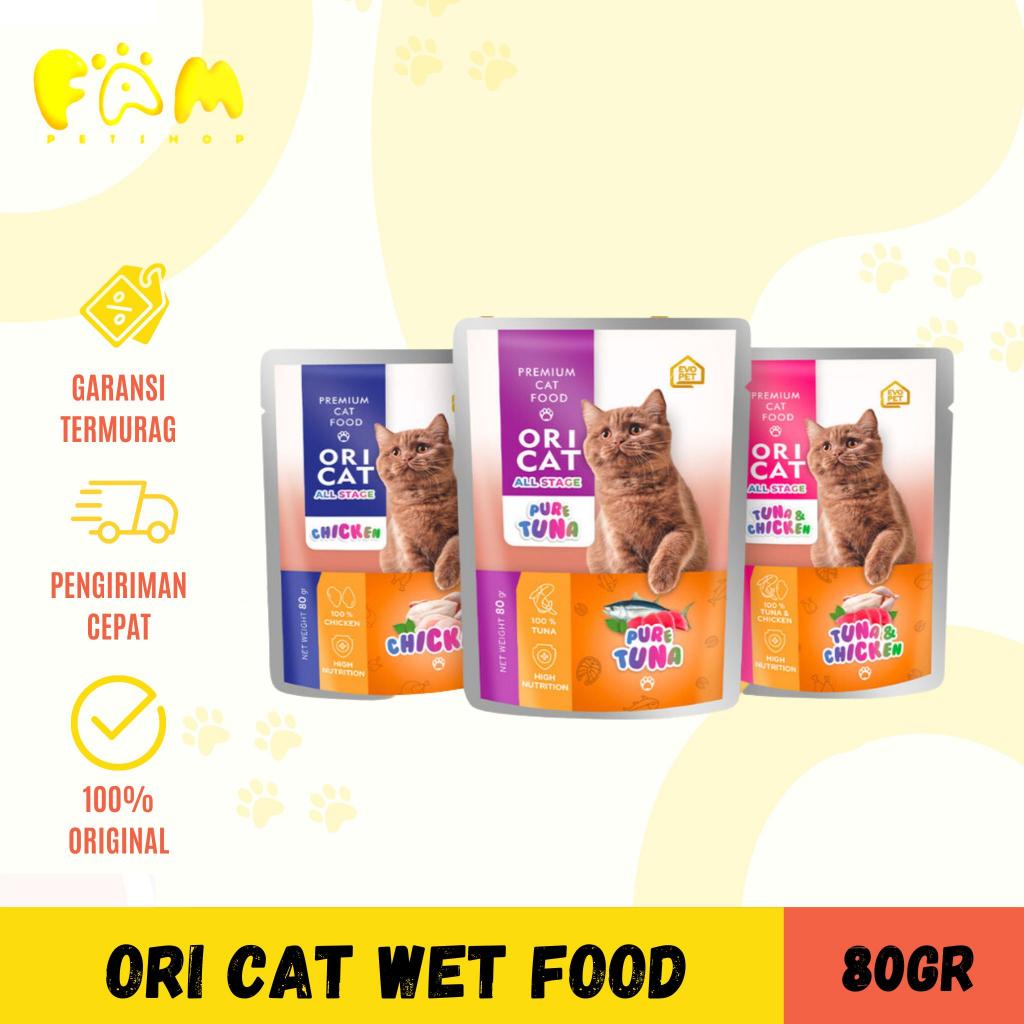 Makanan Kucing Basah Premium Ori Cat Pouch Chicken 80GR All Stage