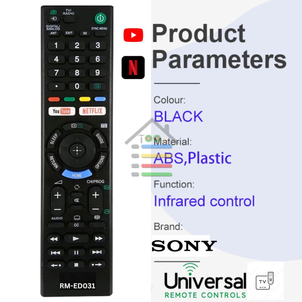 REMOTE TV LED SONY BRAVIA SMART TV NETFLIX YOUTUBE MULTI UNIVERSAL ED031 NETFLIX