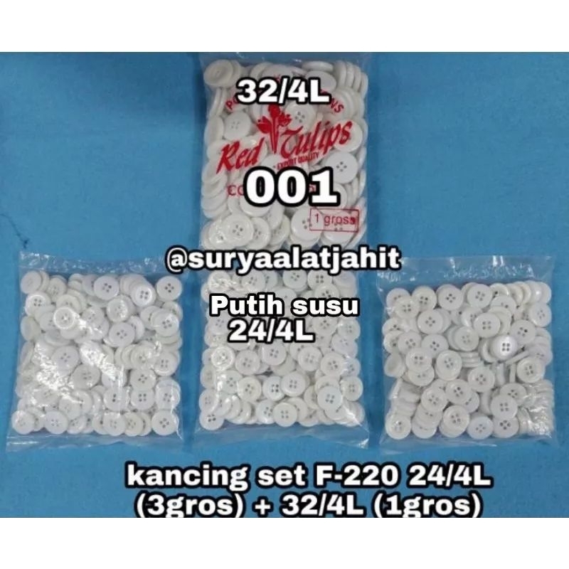 kancing Set (F-220) 24/4L=3gros +32/4L=1gros Metalic Silver rp.117.500/1set