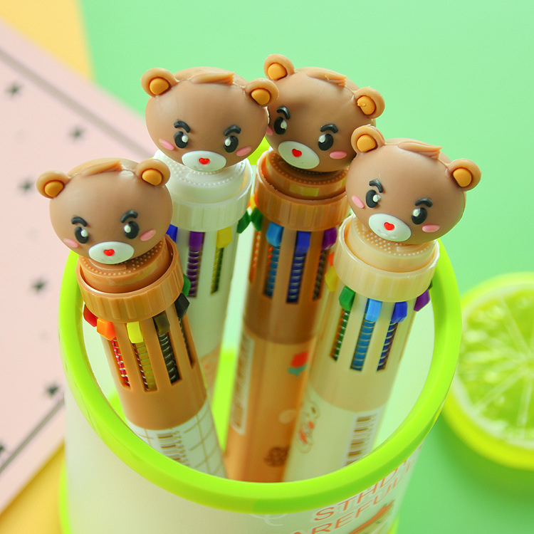 (SNAPCORNER)pulpen 10 warna dengan karakter beruang  coklat brown bear lucu imut alat tulis bolpoin kantor sekolah jurnal murah