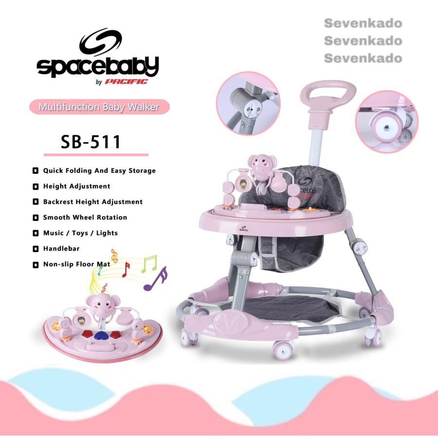 Baby Walker Space Baby Spacebaby SB 511 SB511 SB-511 gajah - pink