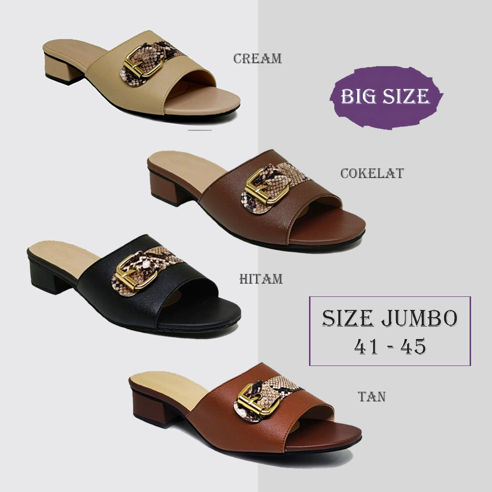 Sendal Wanita Big Size Heels Hak 3cm / Sandal Cewe Ibu2 Heel Pesta Casual Gaya /Ukuran Jumbo Besar/ Brown Beige Tan Black