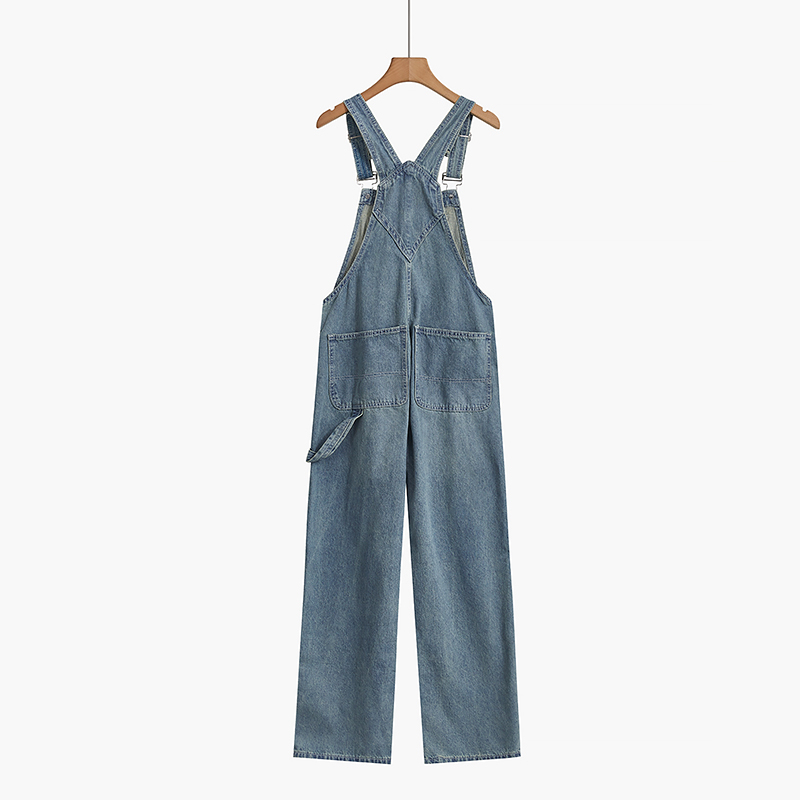 Biru retro Overall Jeans Wanita Celana Katak Gaya Korea yang Trendi