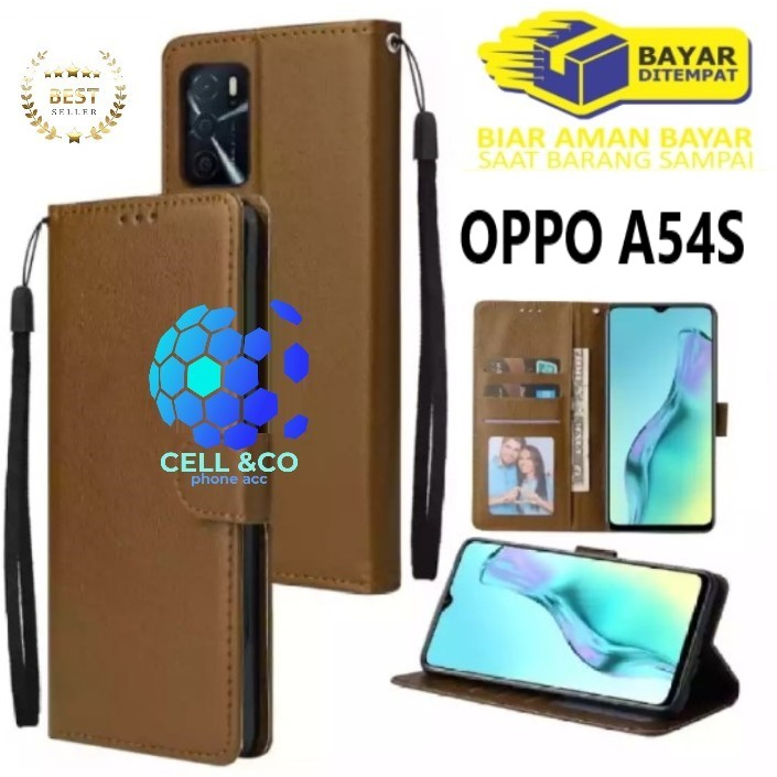 FLIP COVER OPPO A54S LEATHER WALLET PREMIUM FLIP CASE BUKA TUTUP KESING HP CASING FLIP CASE WALLET