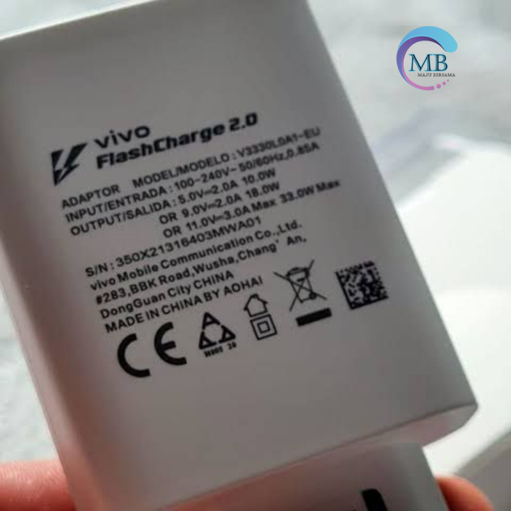 BATOK ADAPTER / KEPALA CHARGER VIVO 33WATT ORIGINAL 100% FAST CHARGER VIVO Y91 Y93 Y95 Y91C Y71 Y81 Y83 Y20 Y30 Y50 Y01 Y02 Y16 Y22 Y35 Y12 Y15 Y17 Y19 V11 V11PRO V15 V15PRO V19 V20 V21 V23 V25 V27 V27E Z1PRO S1PRO X30 X50 X60 PRO X70 PRO MB4995