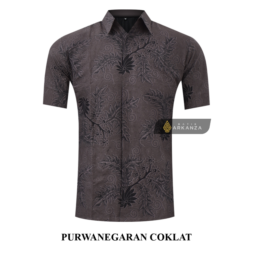 BATIK ARKANZA Motif PURWANEGARAN COKLAT Hem Atasan Kemeja Baju Batik Pria Cowok Laki Laki Slimfit Mewah Terbaru Full Lapis Furing Tangan Panjang