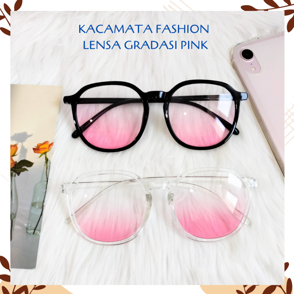 KACAMATA FASHION LENSA GRADASI MERAH PINK GAYA RETRO TERBARU TRAVEL COWOK CEWEK WANITA PRIA PREMIUM 