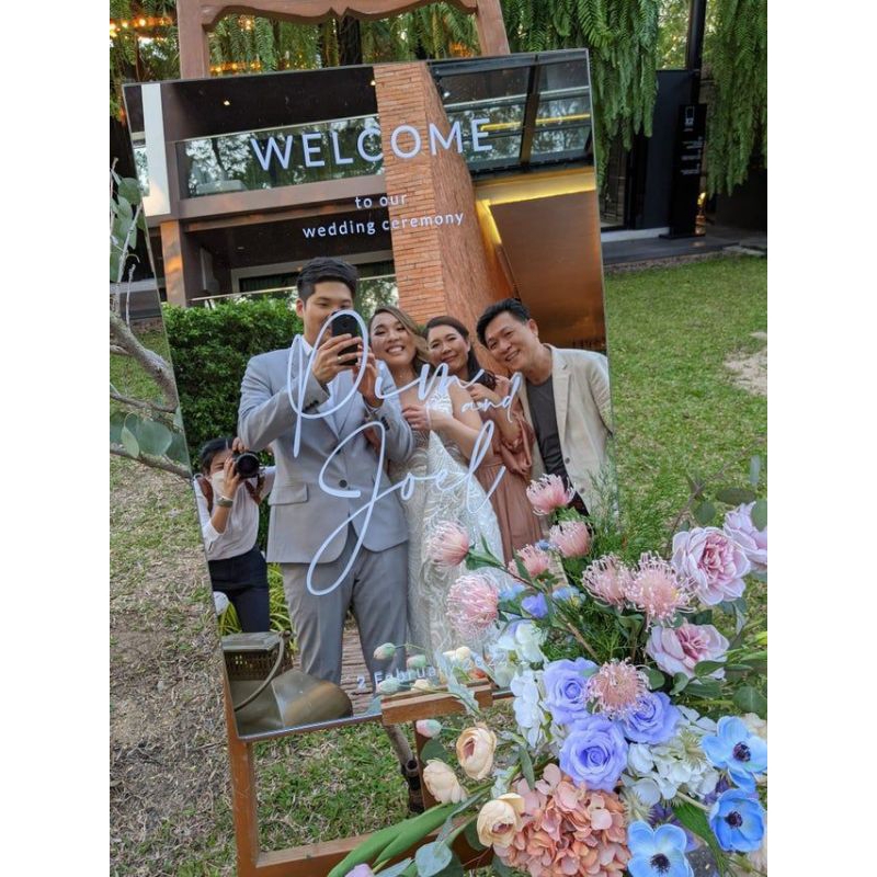 Wedding Sign Acrylic Mirror | Dekorasi Lamaran | Papan Bunga Wedding